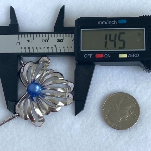 VTG Sterling Silver 925 Forstner Blue Cats Eye Glass Floral Pendant Necklace 16" - Picture 15 of 16